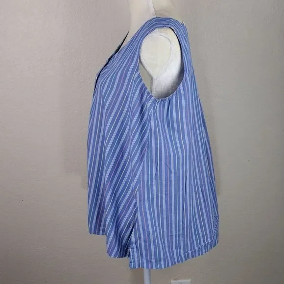 Sarah Bentley Vintage Striped Pearl Button Pleated Back Sleeveless Top - Picture 3 of 15